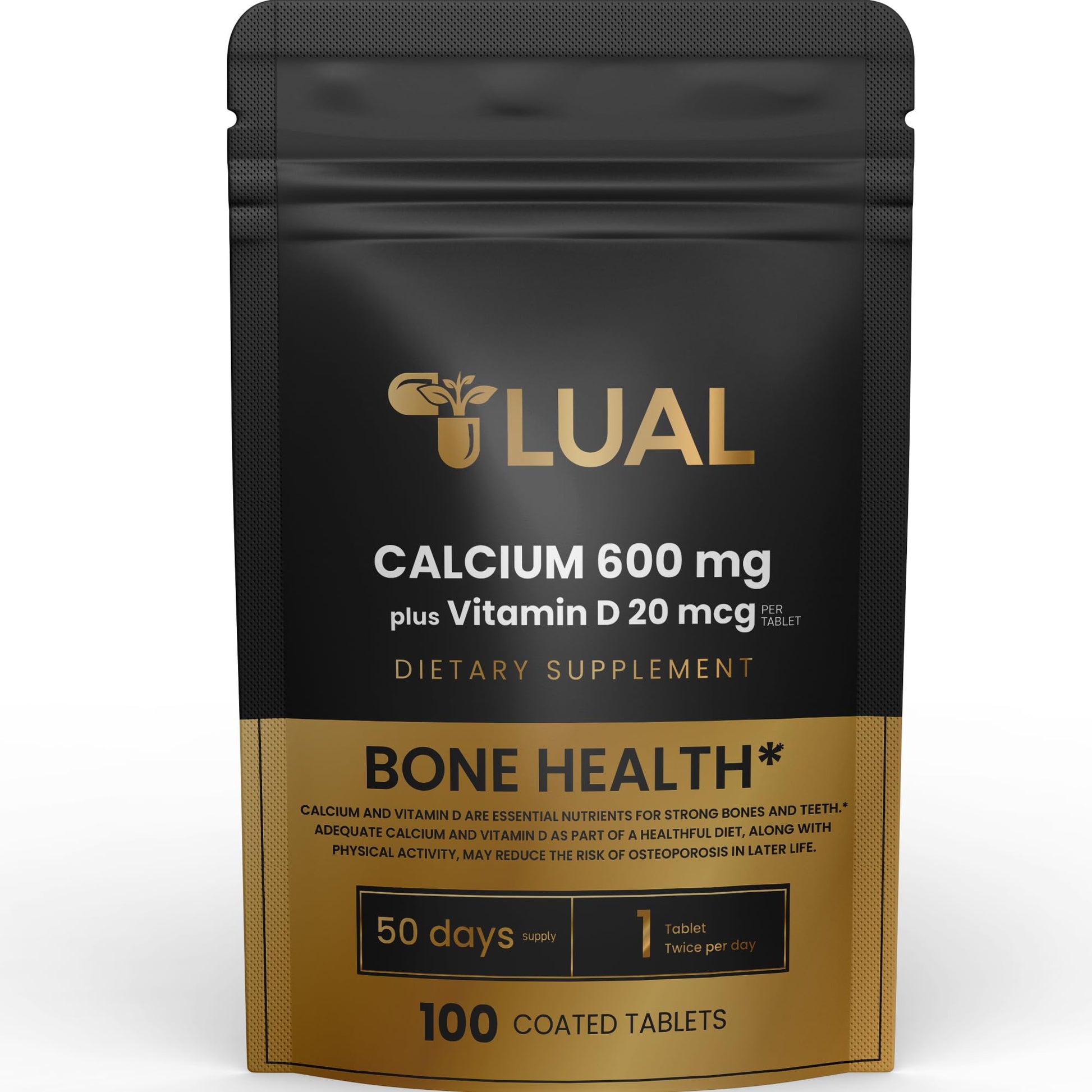 LUAL Calcium Bone Health Dietary Supplement Tablets, 100 Count
