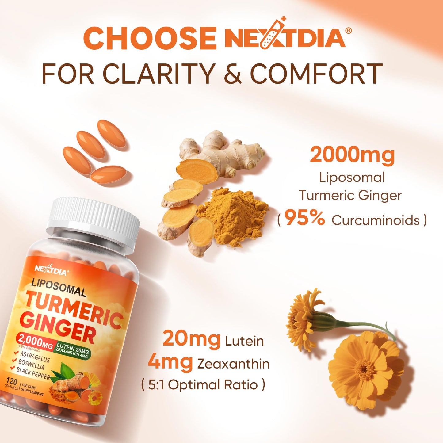 Nextdia Liposomal Turmeric Ginger Curcumin Complex Softgels, 240 ct