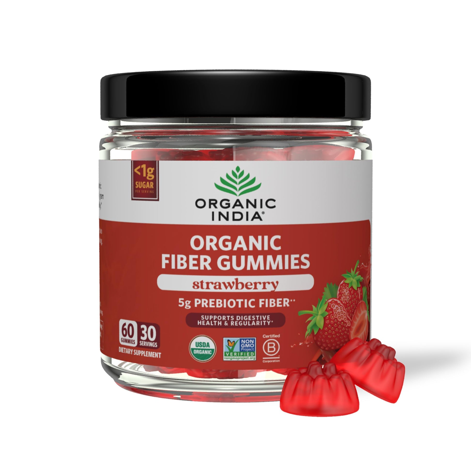 Organic India Fiber Gummies for Adults Gummy 60 Gummies