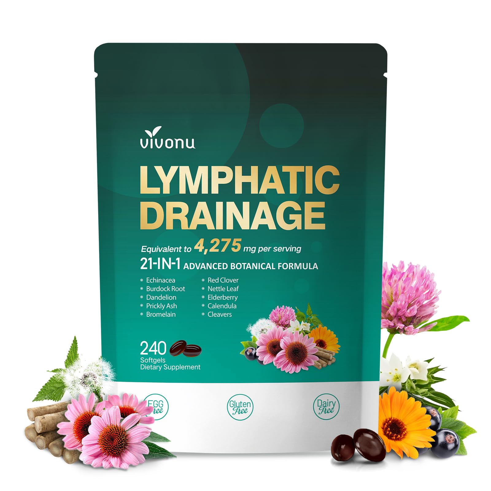 VivoNu Lymphatic Drainage Supplement Softgels, 240 Softgels
