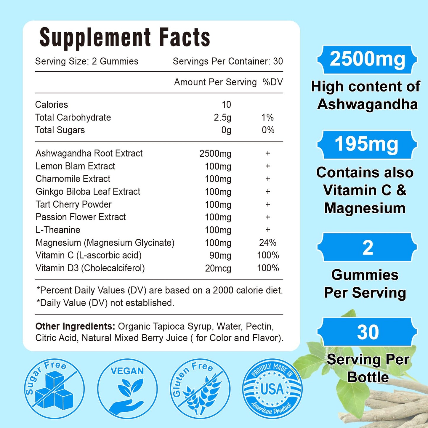 Vazatisi Ashwagandha Gummies Sugar Free, 60 Count