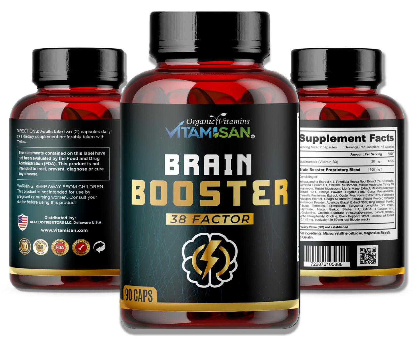 VITAMISAN Brain Booster 38 Factor Capsules, 90 Count