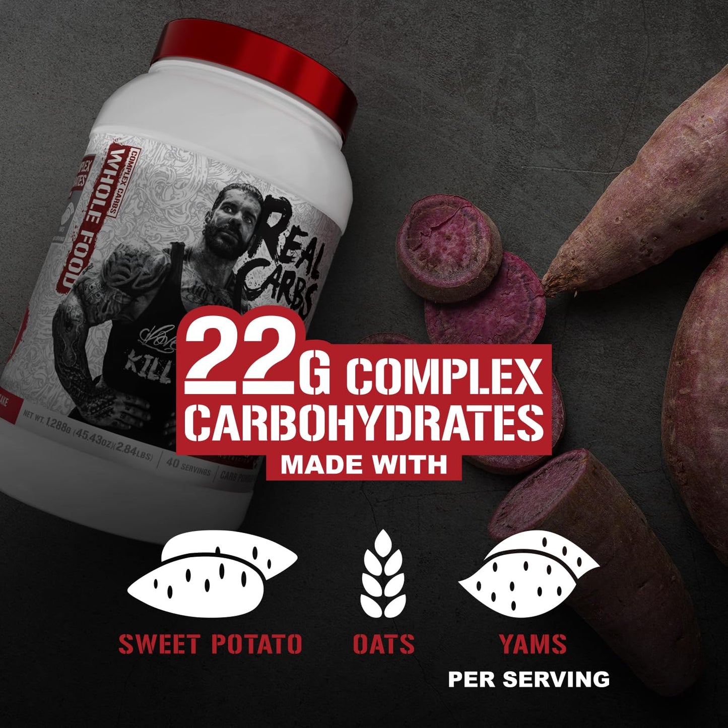5% Nutrition Rich Piana Real Carbs with Real Food Complex Carb Powder, Banana Nut Bread, 40 Servings