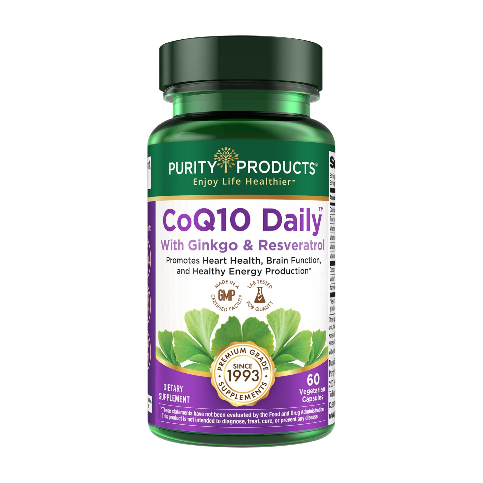 Purity Products CoQ10 Daily Super Boost with Ginkgo and Resveratrol Capsule, 60 Count
