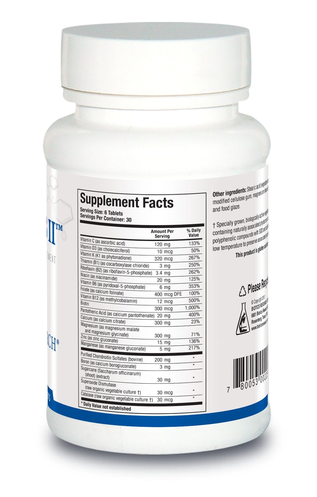 BIOTICS RESEARCH Osteo B II Optimal Bone Health Support CaMg Easy to Swallow 180 Tablets