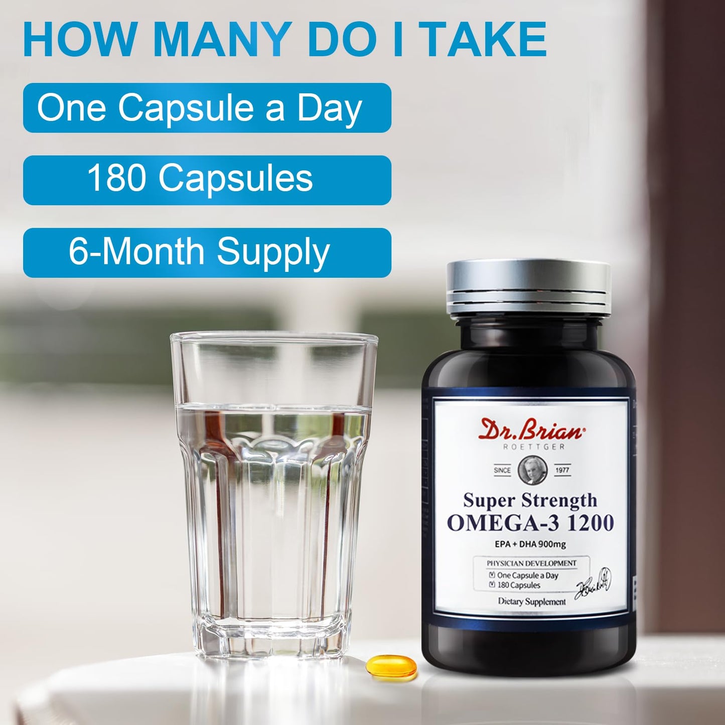 DR.BRIAN ROETTGER Odorless Omega-3 Fish Oil Supplement 1200 mg Capsule, 180 Count