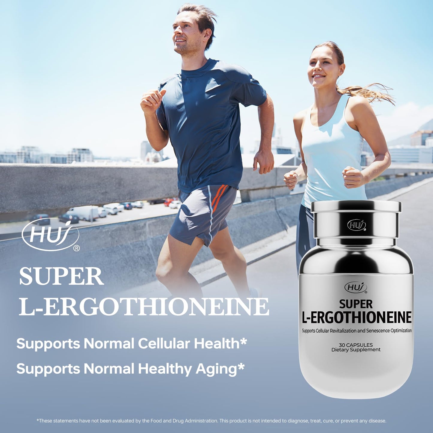 HUJ Super L-ergothioneine 30mg(EGT)/Serving - Premium Complex with PQQ, Urolithin A & Wheat Germ Extract - Support Normal Cellular Health Maintenance and Normal Healthy Aging, 30 Capsules