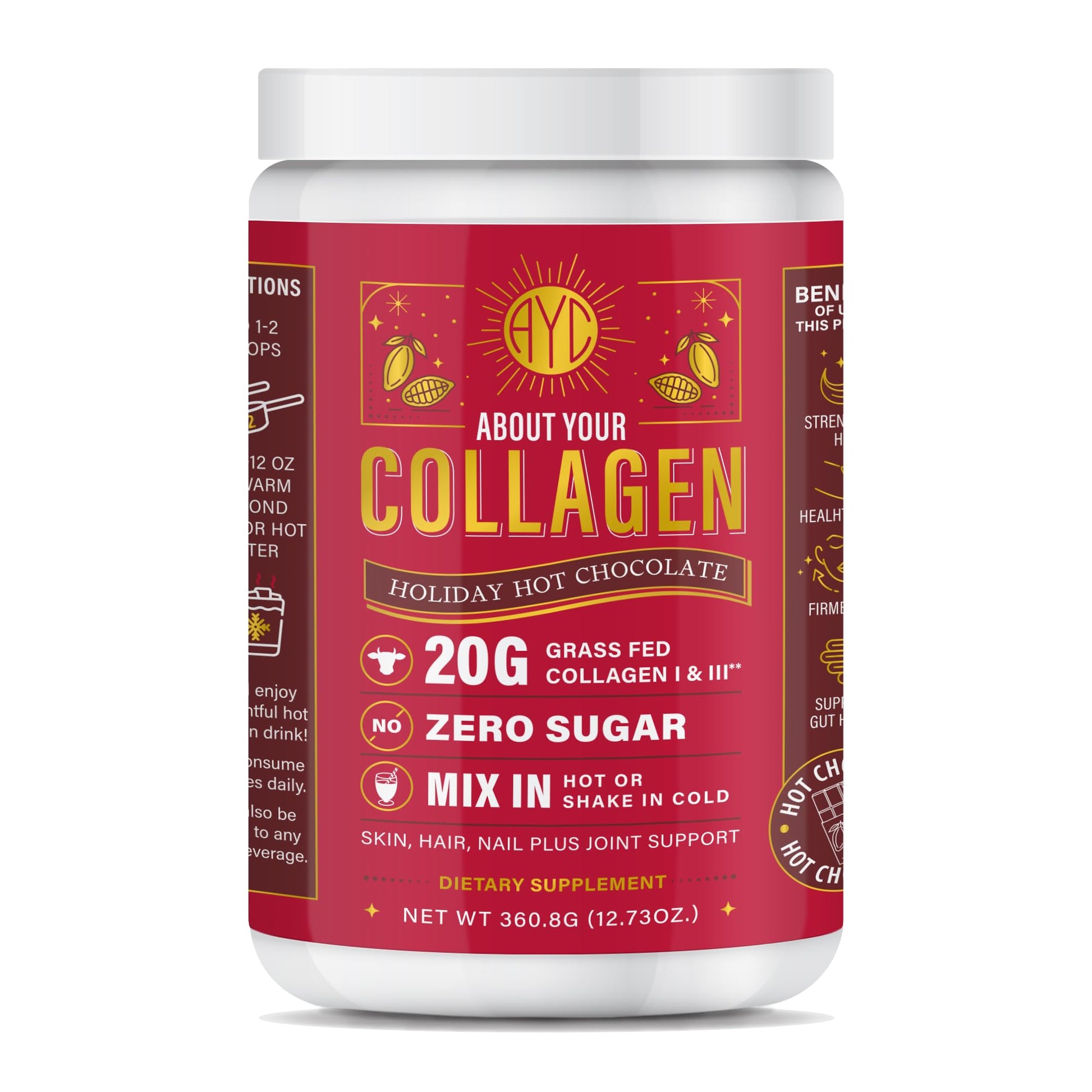 ABOUT YOUR COLLAGEN Chocolate Peptides Powder, Grass Fed Hydrolyzed Type 1&3 Collagen, Promotes Hair, Skin, Nails, Bones, Joint Health 8.92 Ounce