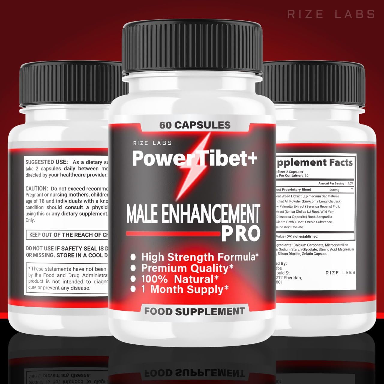 Rize Labs Men's Power Tibetand Male Supplement Capsules, Maximum Strength Formula, 180 Capsules