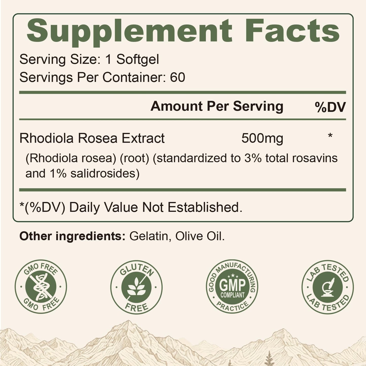 ZIPINKJ Rhodiola Rosea Supplement 500mg for Stress & Focus Support Softgels 60 Count