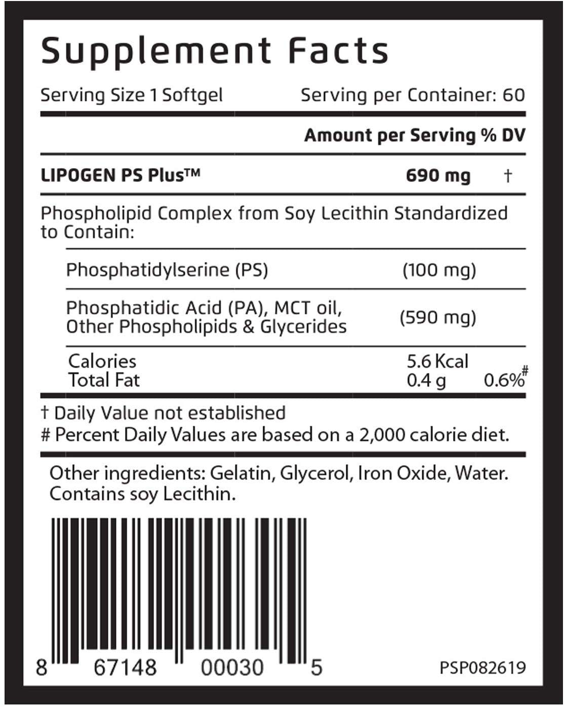 Lipogen PS Plus Senior Brain Supplements for Memory & Focus Softgels 180