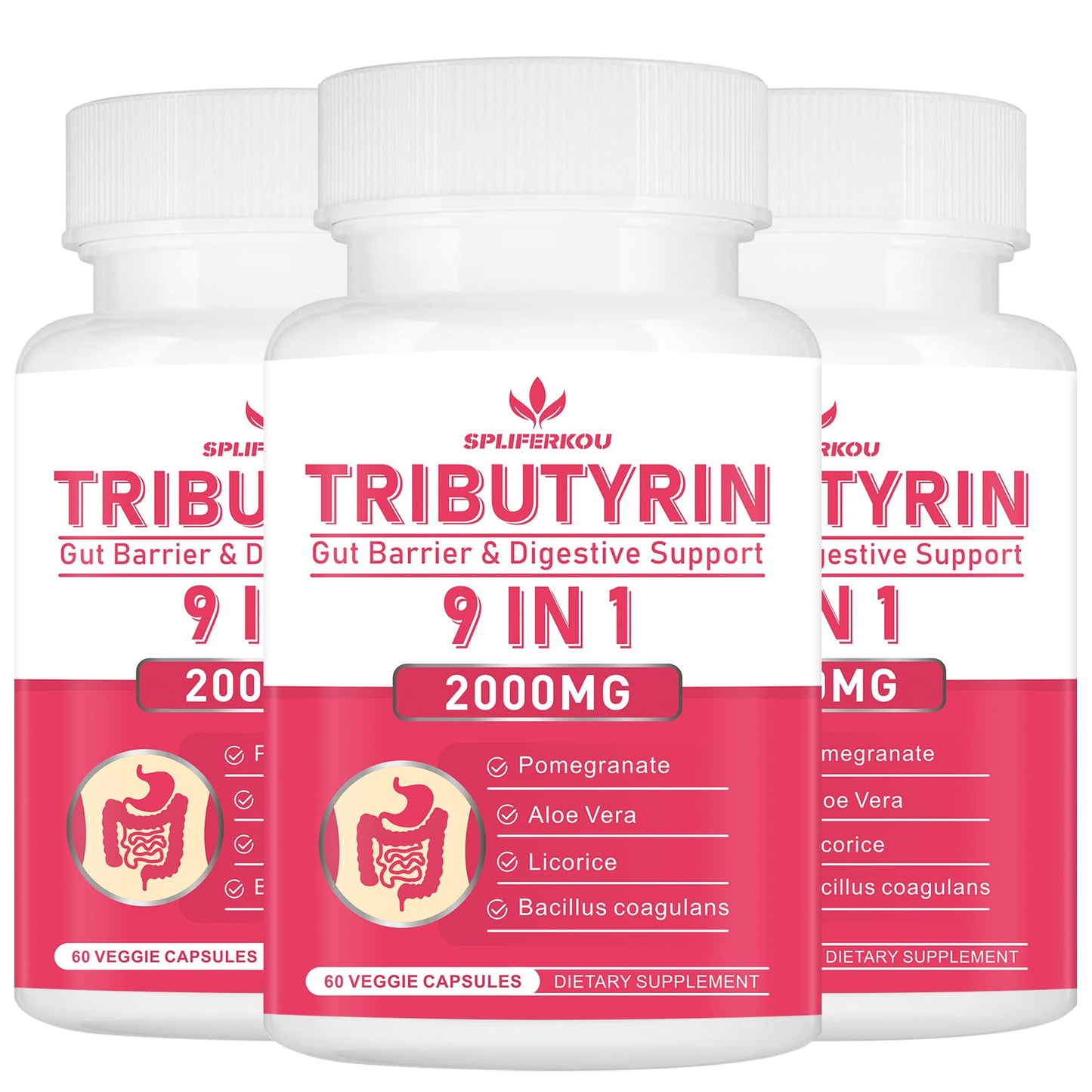 Spliferkou Tributyrin Gut Health Supplement, 9-in-1 Butyrate Complex, 180 Capsules