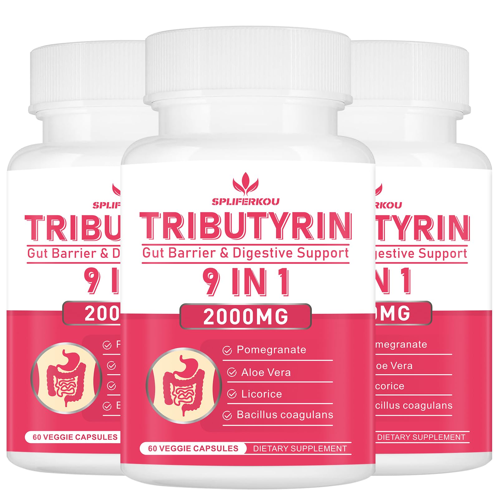 Spliferkou Tributyrin Gut Health Supplement, 9-in-1 Butyrate Complex, 180 Capsules