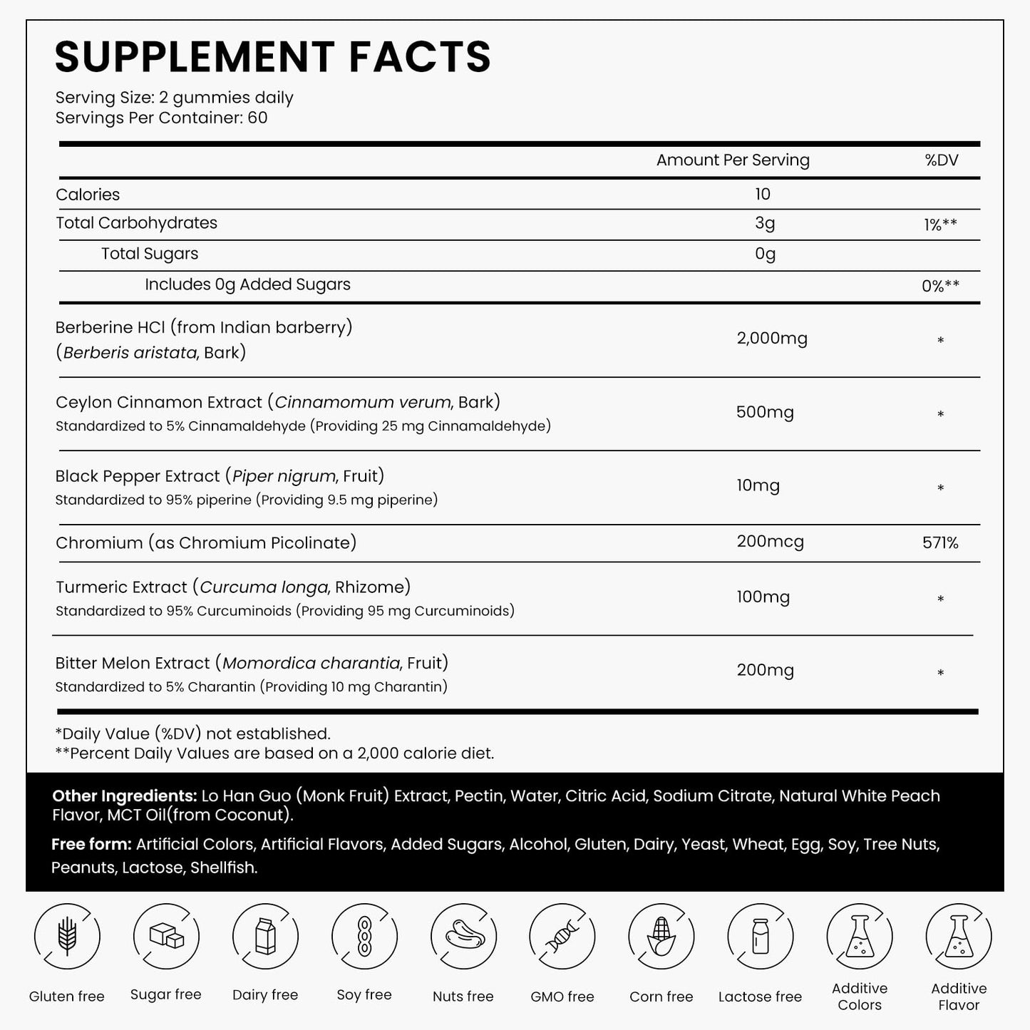 YadaVeela Berberine HCl Gummies 2000mg High Potency with Ceylon Cinnamon, Chromium and Bitter Melon, Sugar Free, Vegan, 120 Count