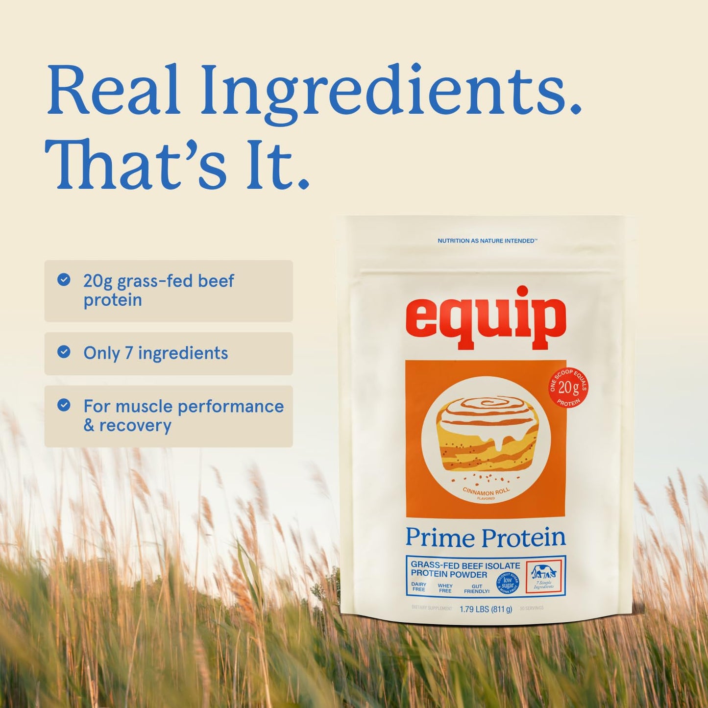 Equip Prime Protein Powder Beef Protein Isolate, Grass-Fed, Paleo & Keto Friendly, Gluten & Dairy Free, 30 Servings