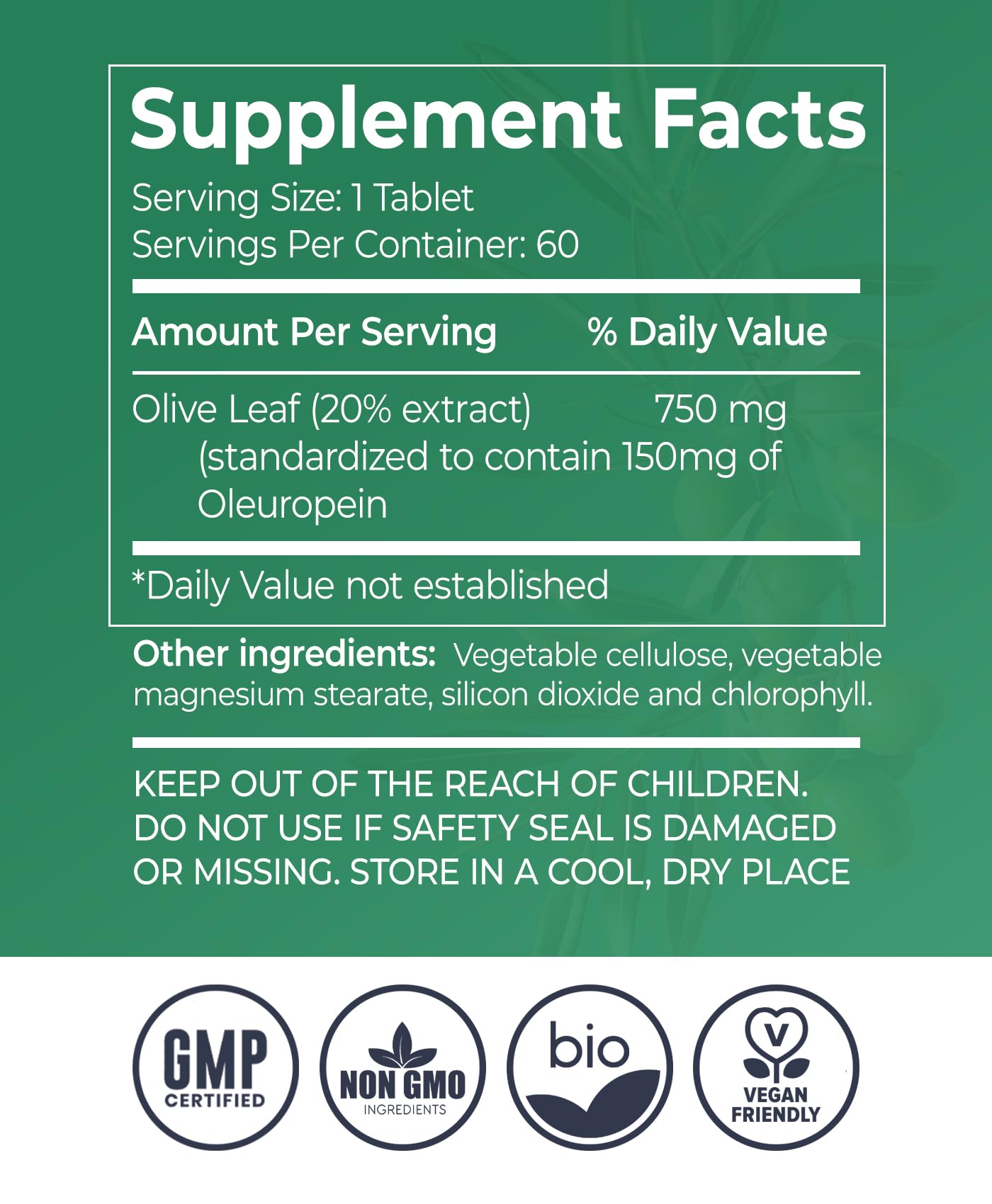 logos nutritionals Olive Leaf Extract Capsules 60 Count