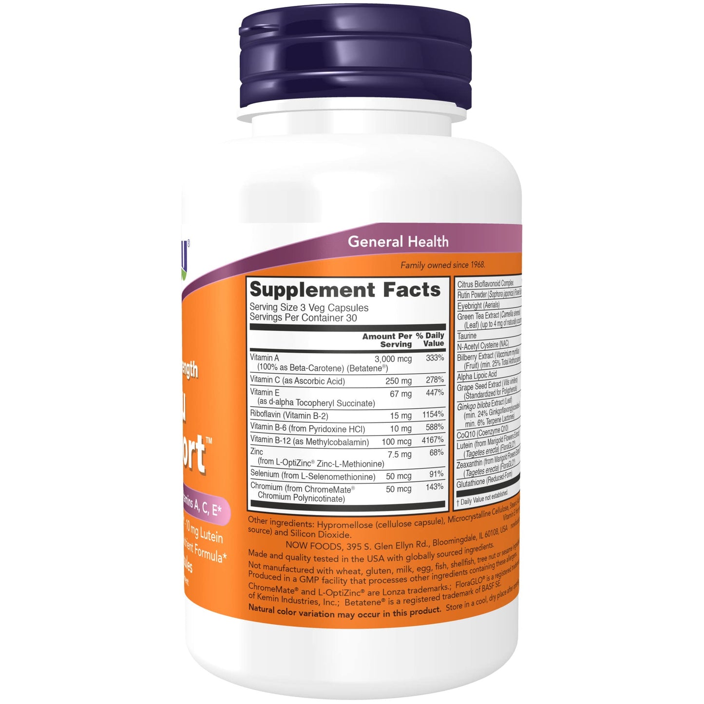 NOW Ocu Support with FloraGLO Lutein, Plus Vitamins A, C and E, 270 Veg Capsules