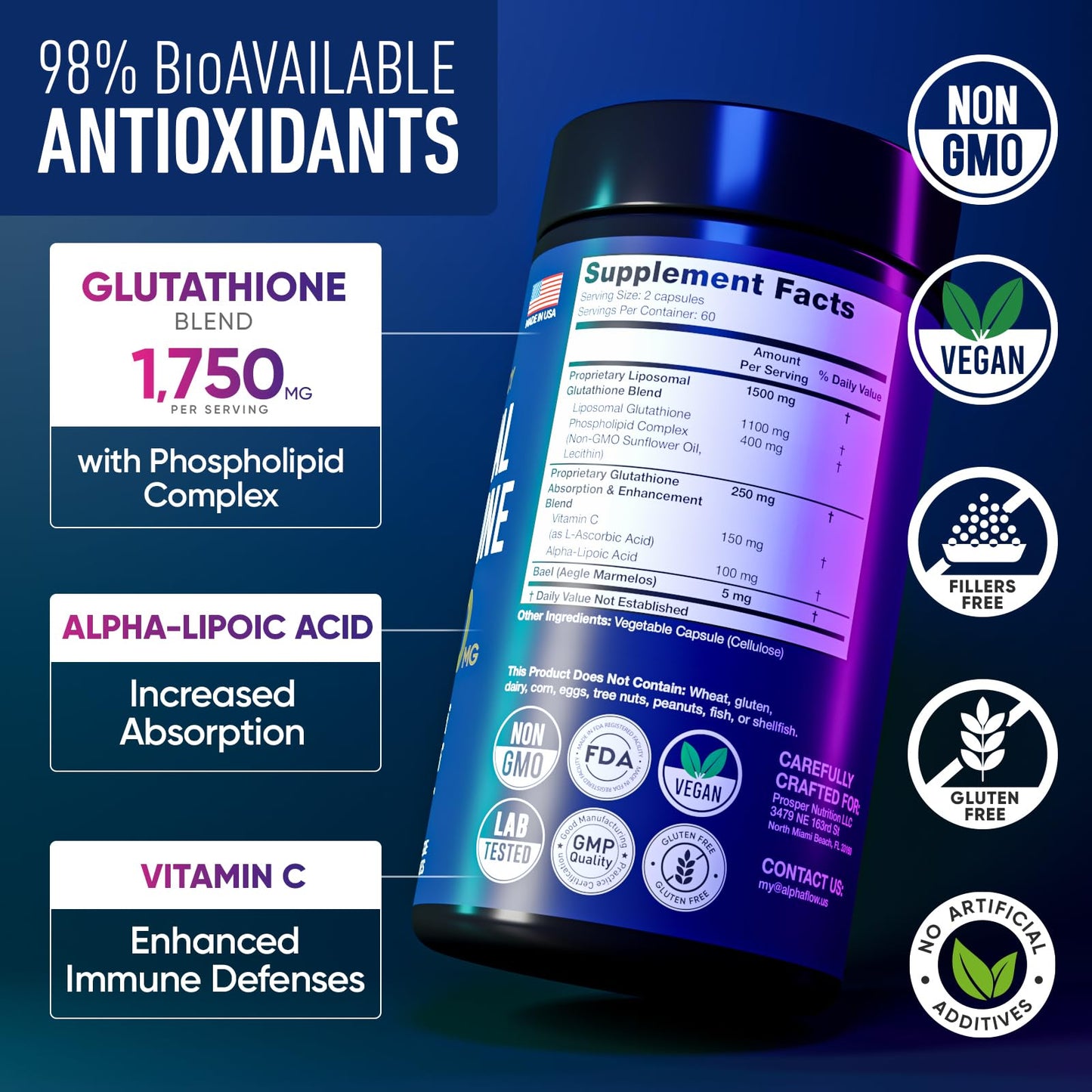 Alpha Flow Liposomal Glutathione Supplement Capsules 120 Count