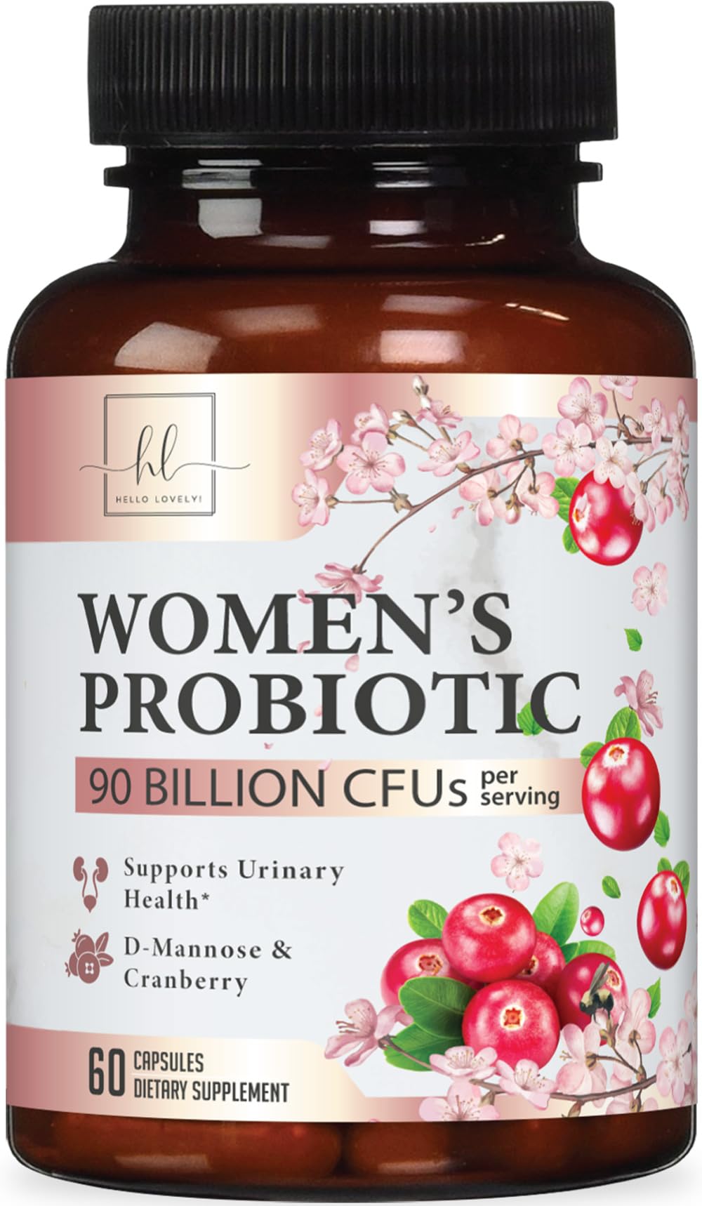 Hello Lovely! Probiotics for Women with Cranberry, 16 Premium Strains for pH Balance, Digestive Health, Vaginal & Immune Support, Capsules, 60 Count