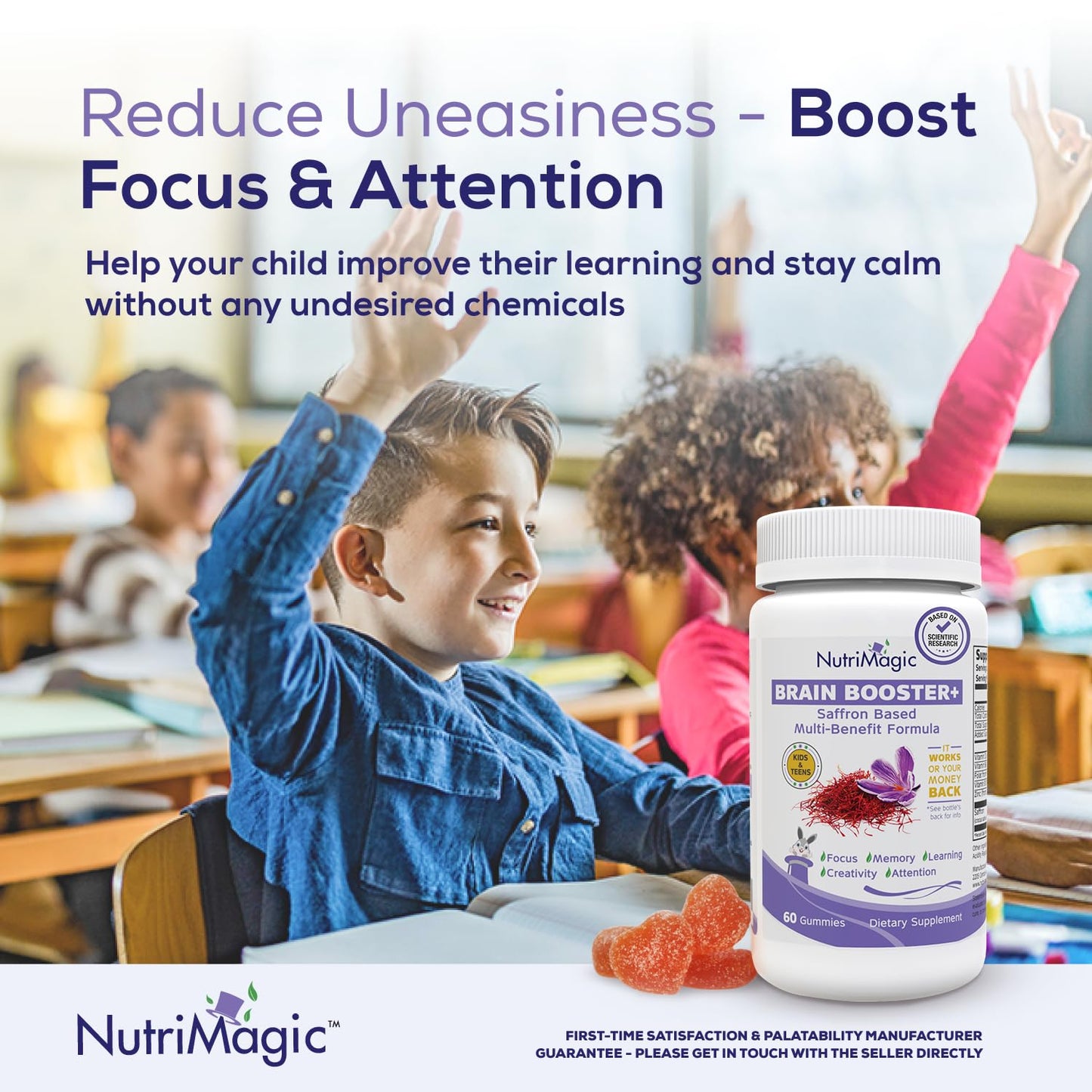 NutriMagic Kids Brain Booster+ 30mg Pure Saffron Extract Gummies, 60 Count