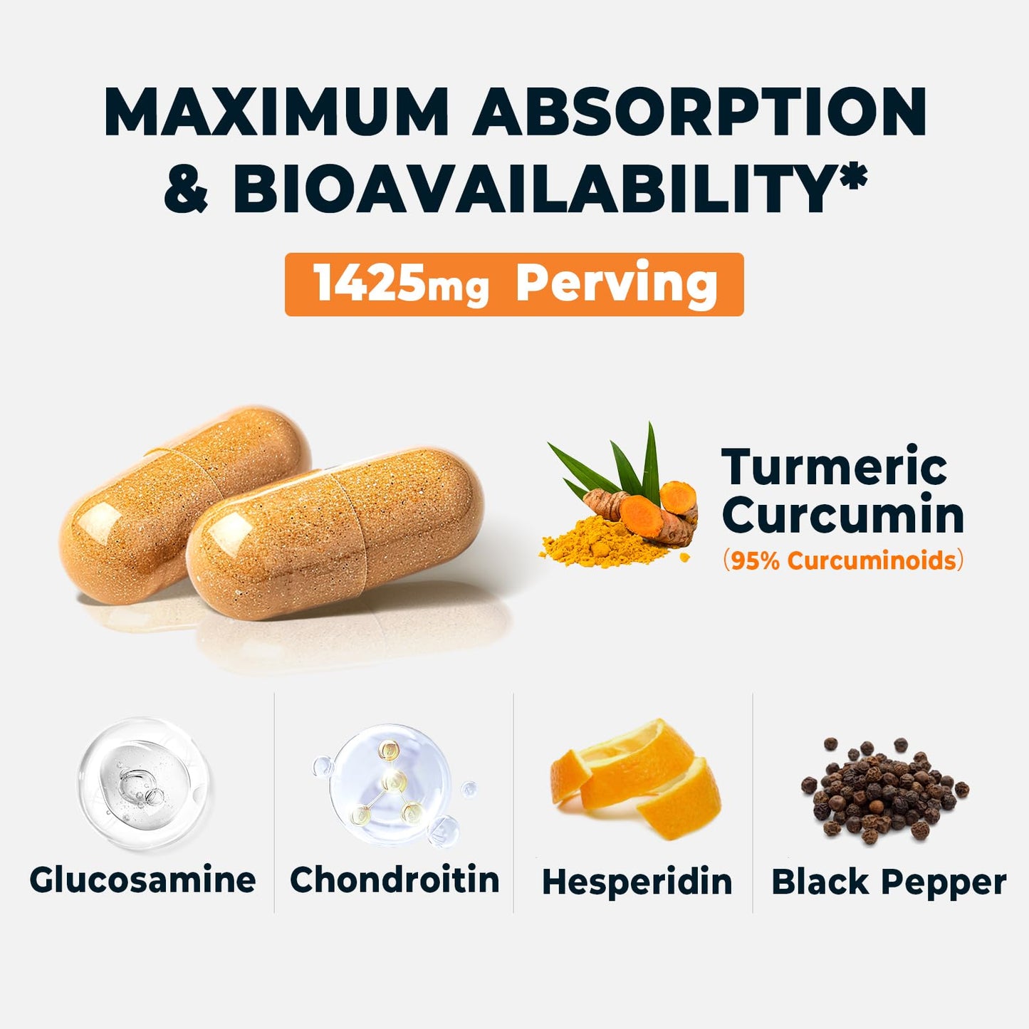 Divinity Nutra Turmeric Curcumin with Black Pepper Turmeric Complex Herbal Supplement 1425mg Capsules, 60 Capsules
