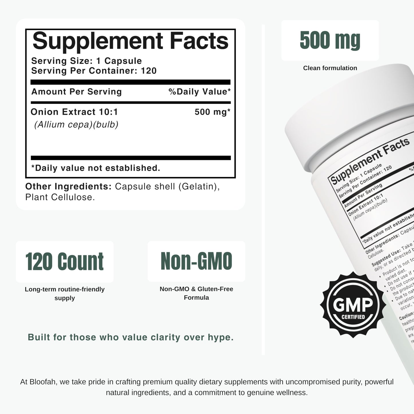 Bloofah Onion Extract Capsules 500mg, 120 Count