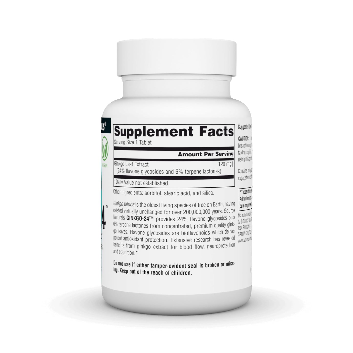 Source Naturals Ginkgo-24 - Ginkgo Biloba Extract, 24% Glycosides 6% Terpenes - 120 mg, 120 Tablets