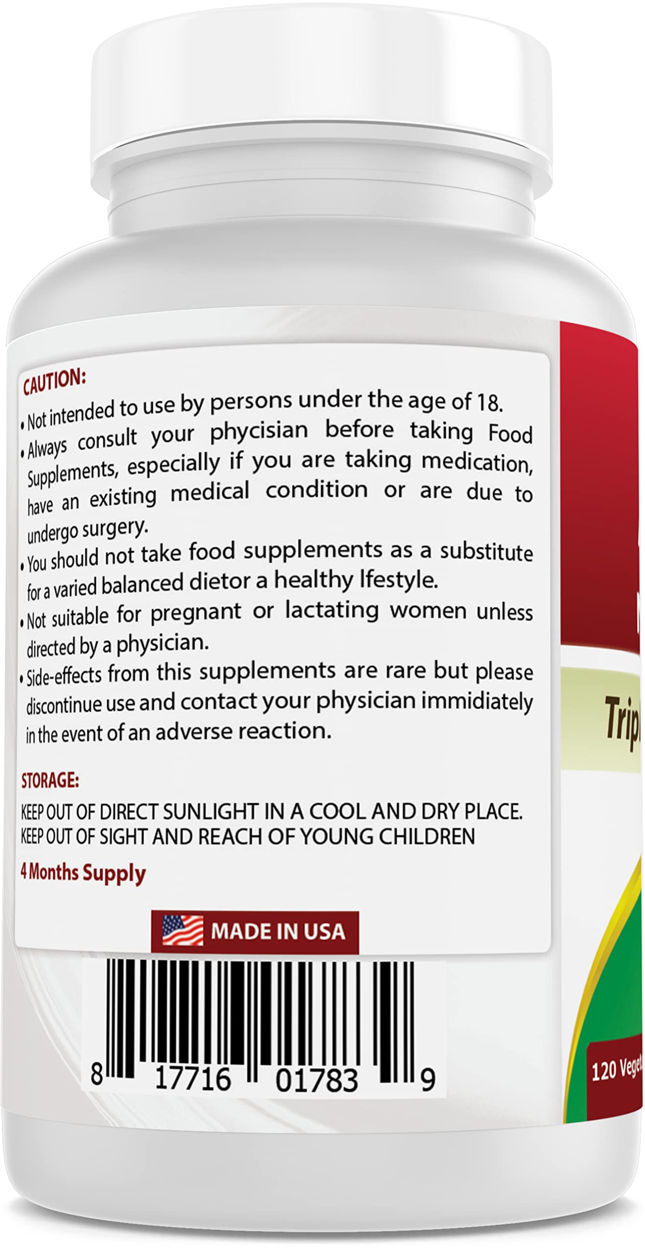 Best Naturals L-Arginine NO Booster Triple Strength 1300 mg Serving Veg Capsules, 120 Count