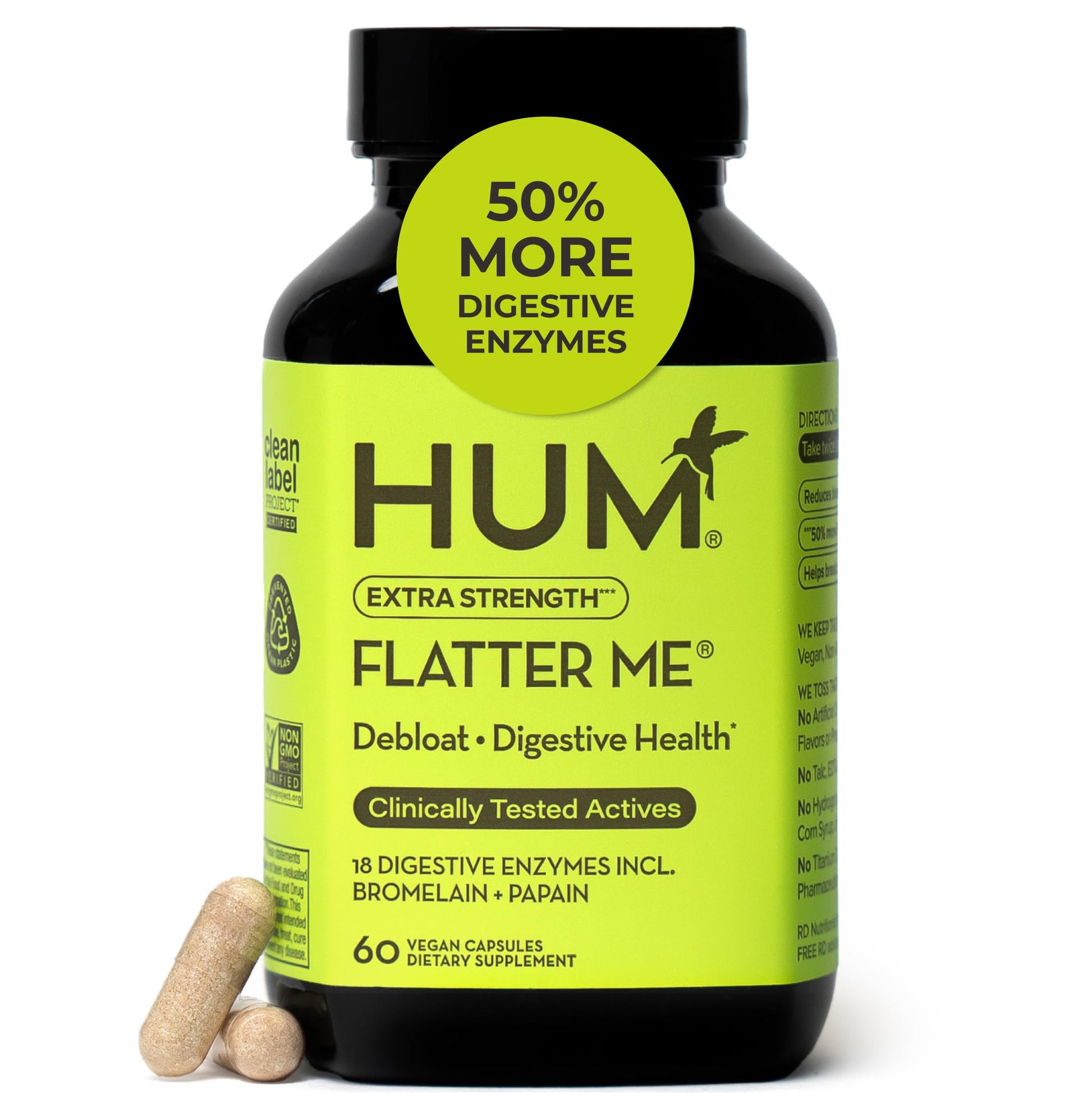 HUM Flatter Me Extra Strength Digestive Enzymes 60 Capsules
