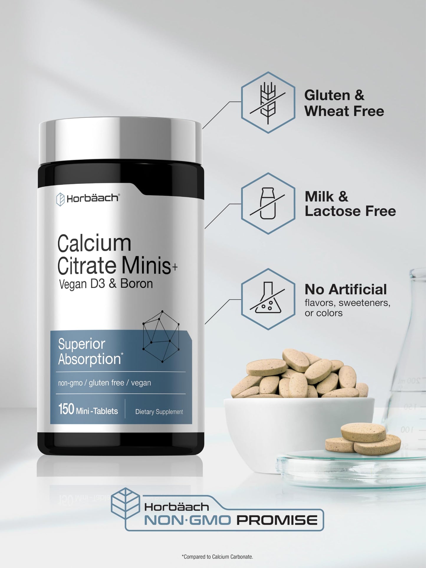 Horbäach Calcium Citrate with Vitamin D3 & Boron 150 Tablets