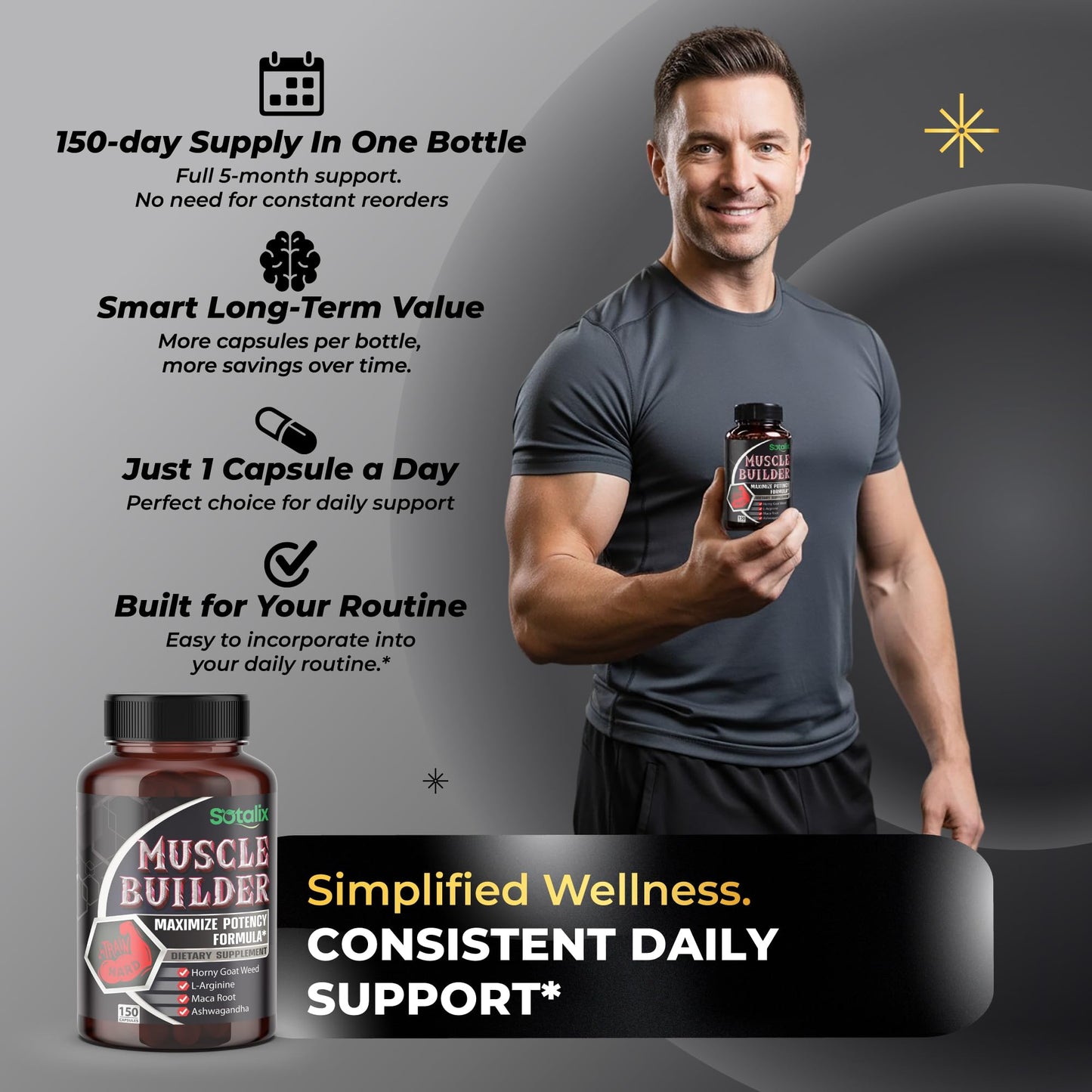 SOTALIX SUPPLEMENT Ultra Muscle Builder Supplement with L-Arginine & Tribulus – Sports Training Support 90 Capsules