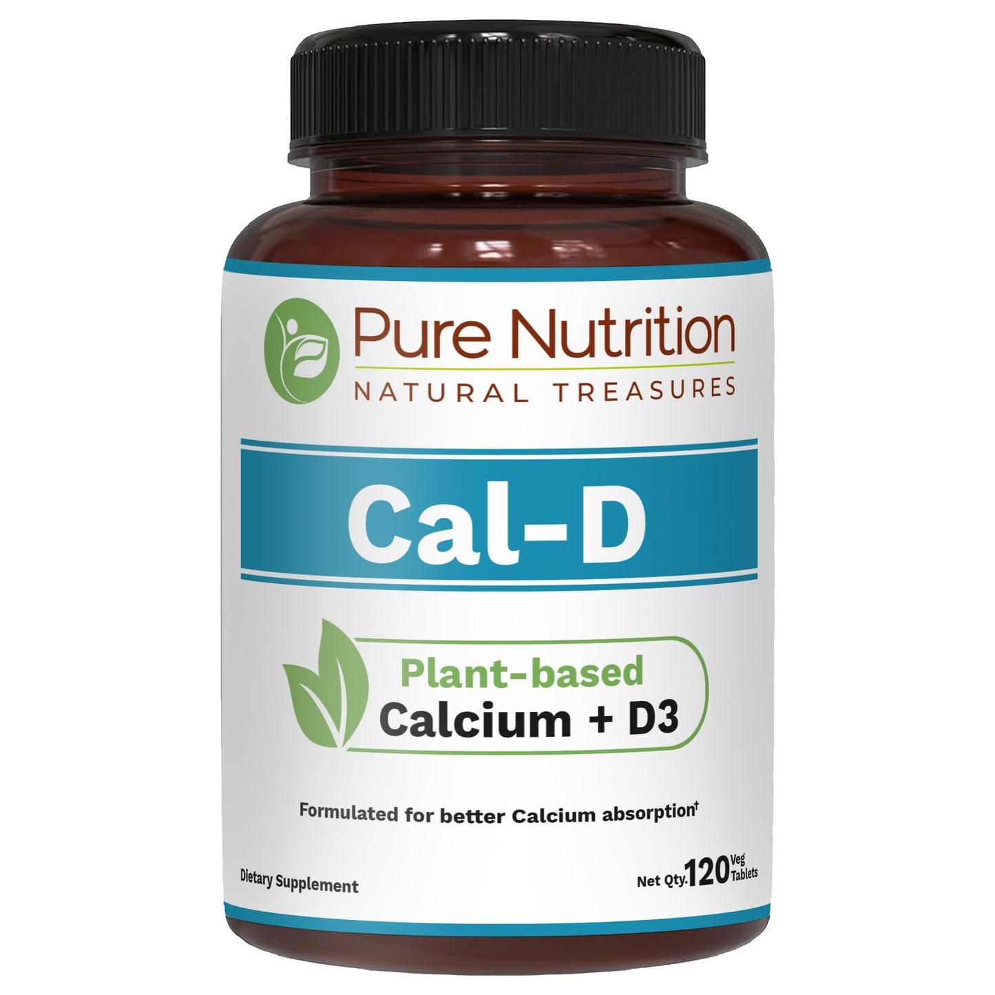 Pure Nutrition Natural Treasures Cal D - Plant Based Calcium with Vitamin D3, K2 & Magnesium, 120 Tablets