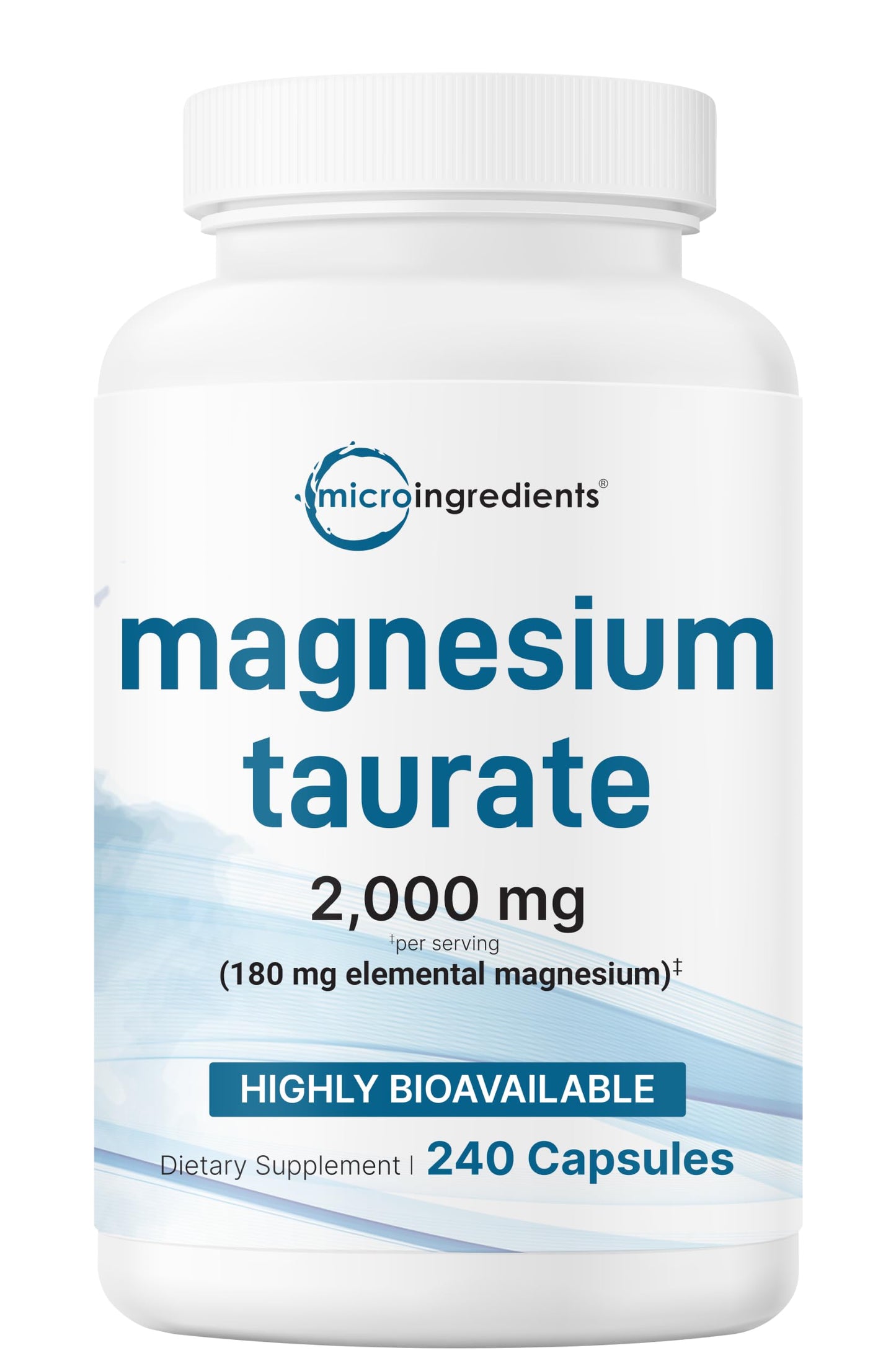 Micro Ingredients Magnesium Taurate 2,000mg Capsules, 240 Count