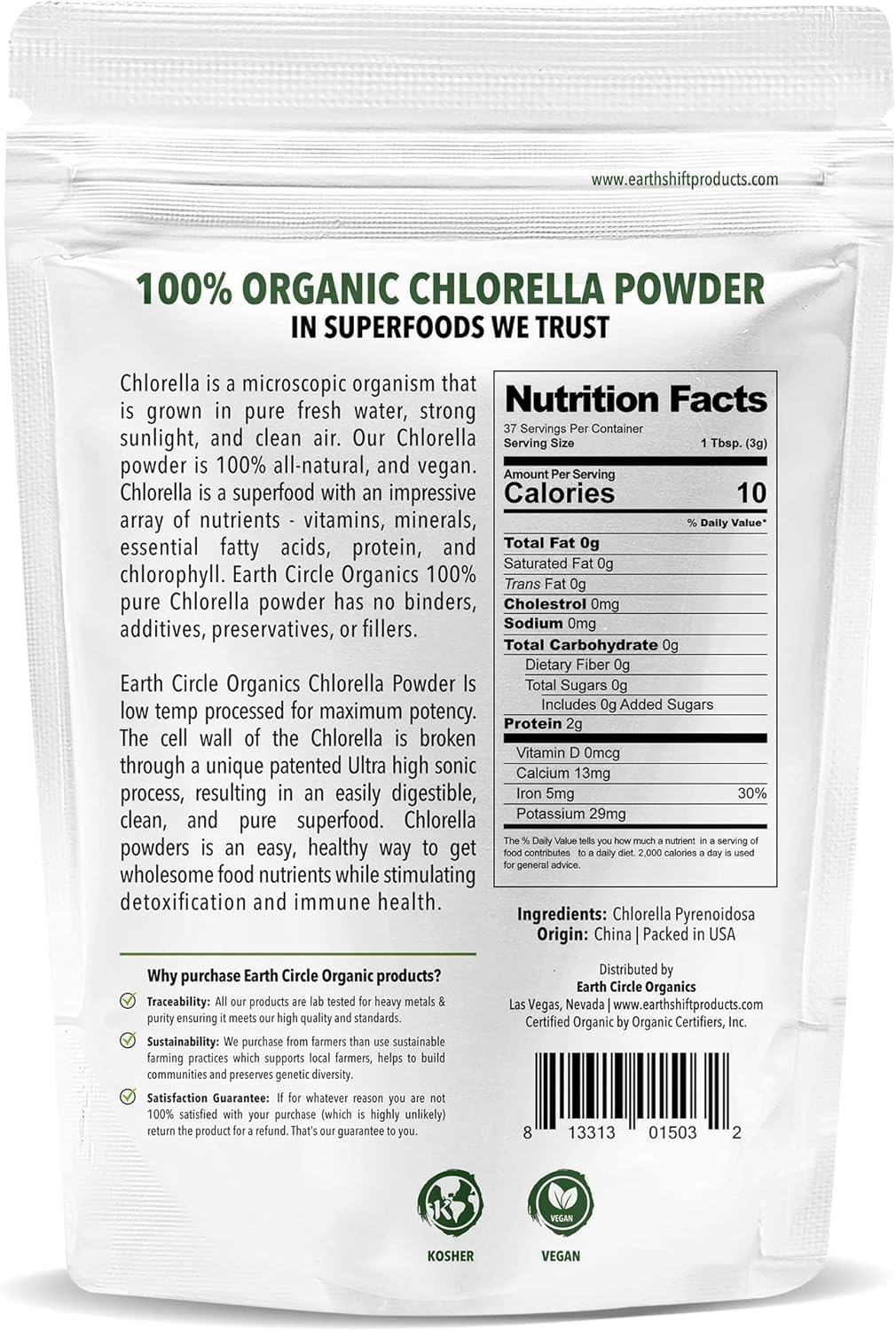 Earth Circle Organics Organic Chlorella Powder, 4 Ounces