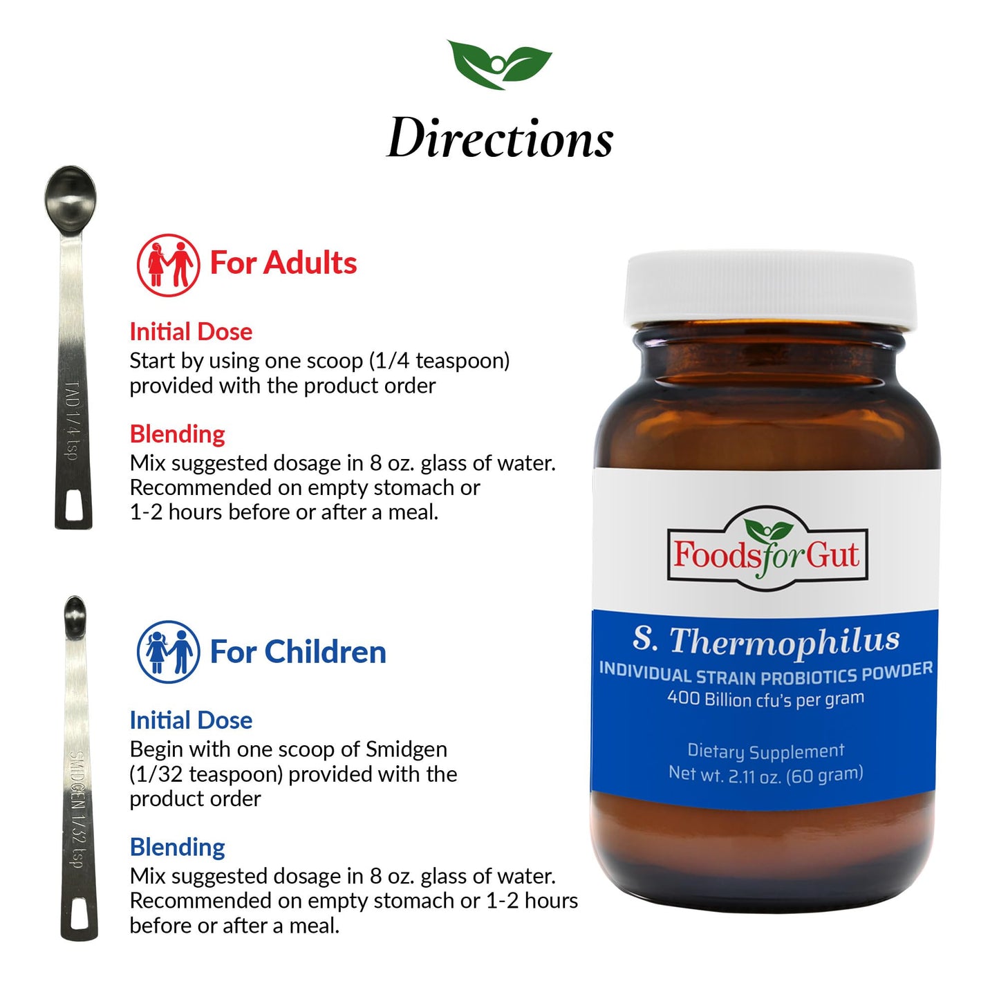 Foods For Gut Streptococcus Thermophilus Probiotic Powder 400 Billion CFU, 2.11 oz
