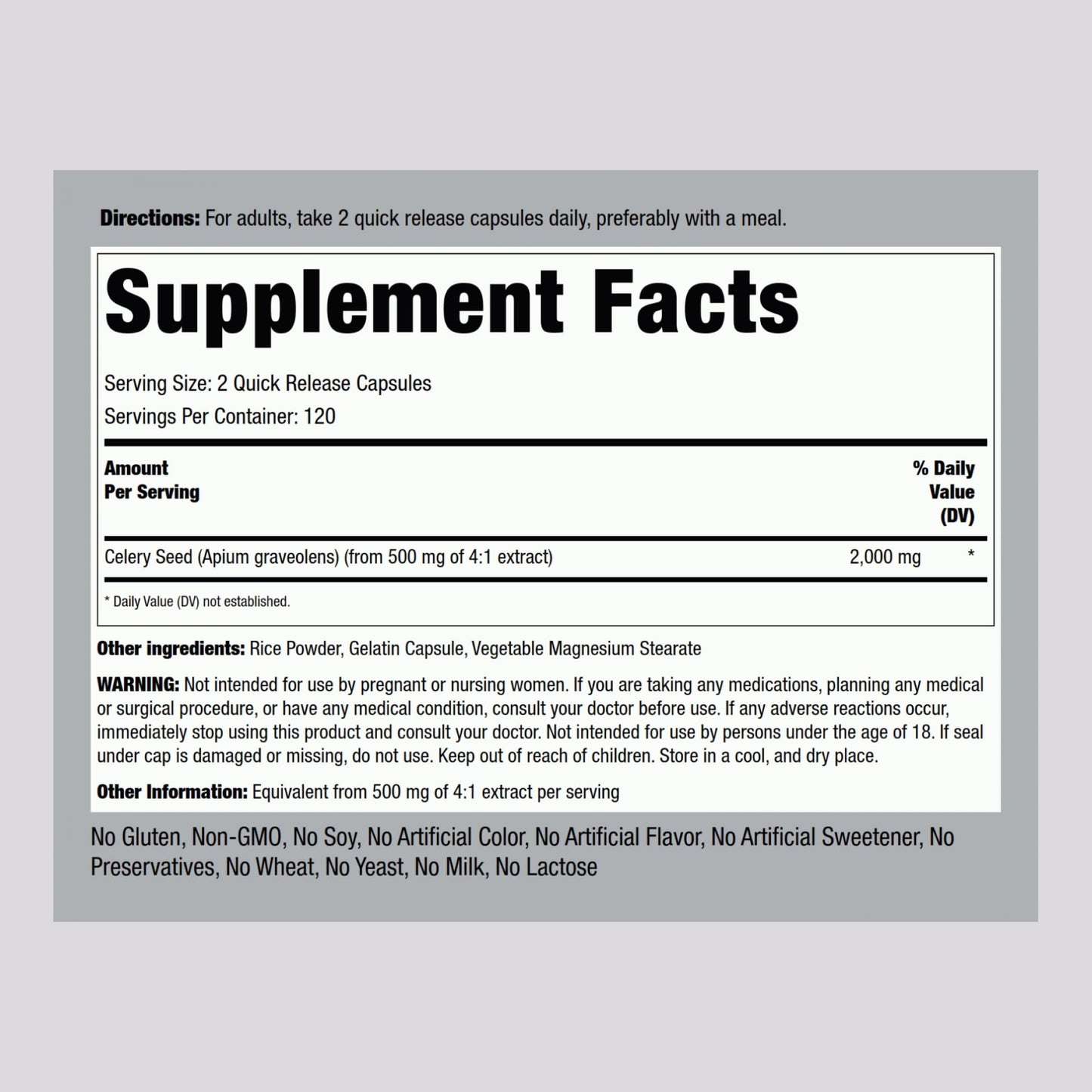 Piping Rock Celery Seed Extract Capsules 240 Count