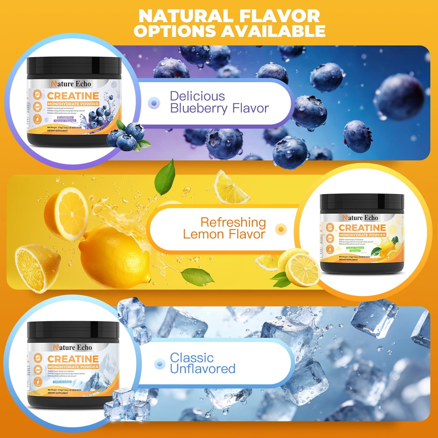 Nature Echo Creatine Monohydrate Powder Lemon, 7.4 oz