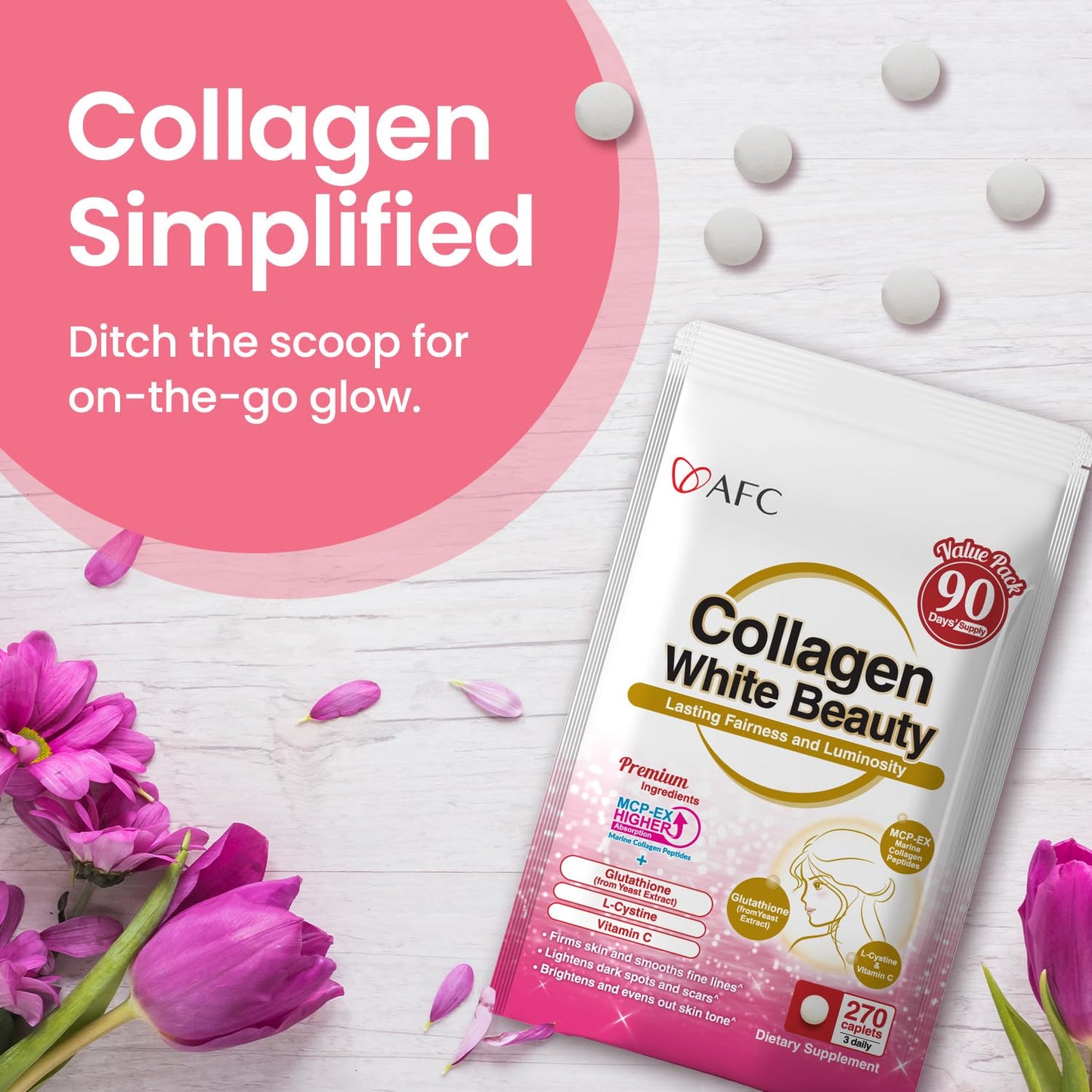 AFC Japan Collagen White Beauty Glutathione - Firm & Radiant Skin Caplet, 270 Count