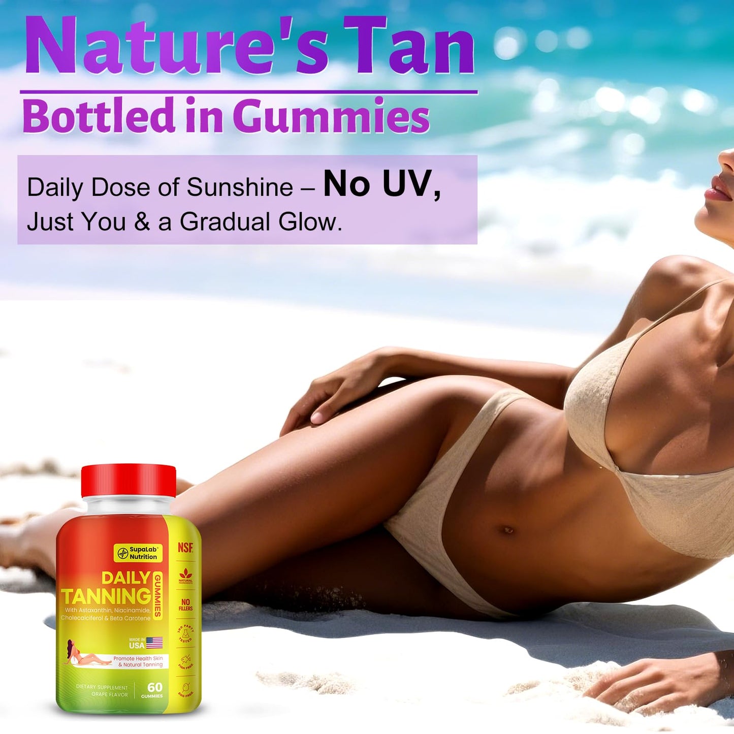 MEGNETA Tanning Gummies for Women and Men, 60 Count