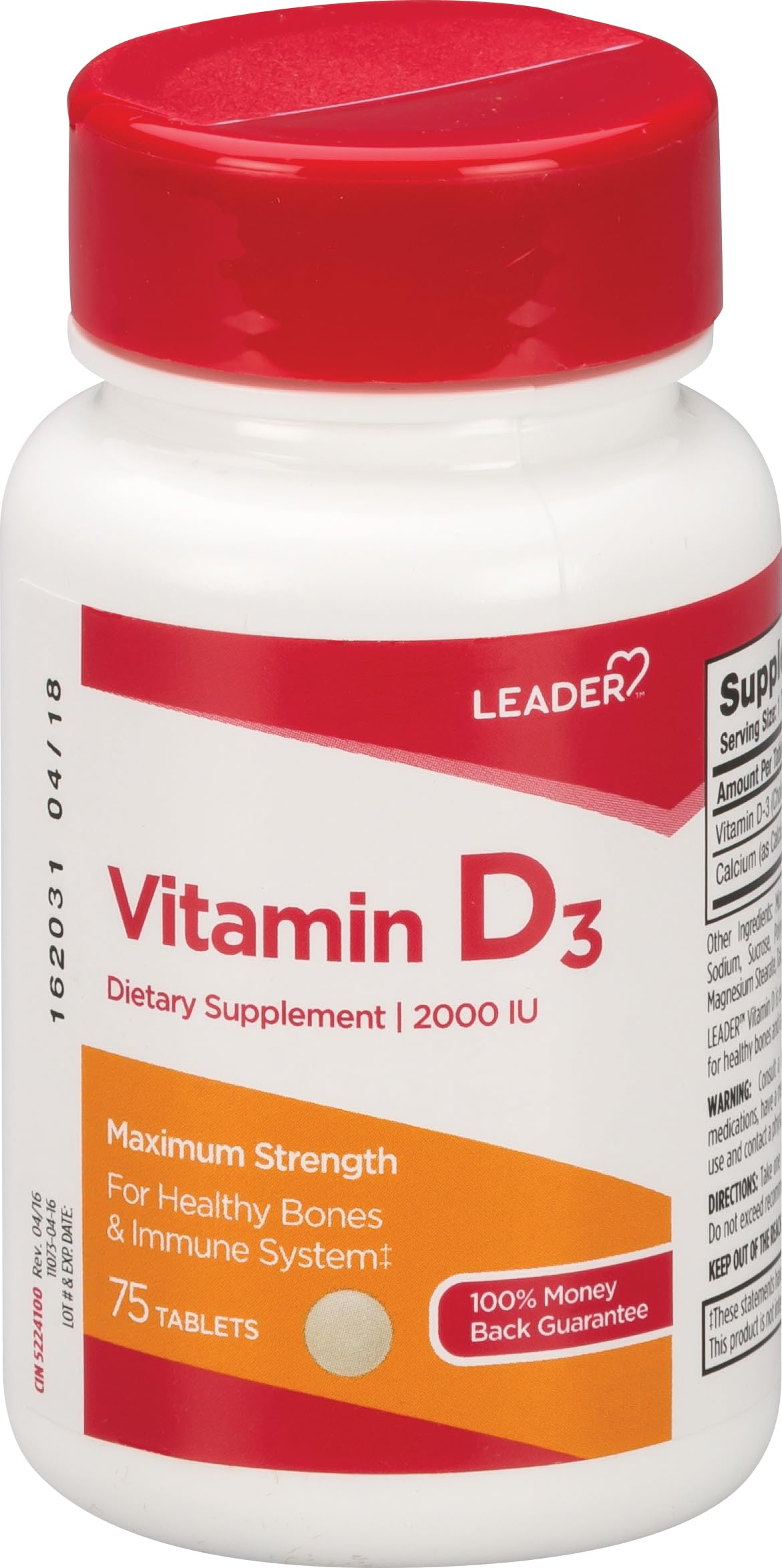 Leader Vitamin D3 2000IU Tablets, 75 Count