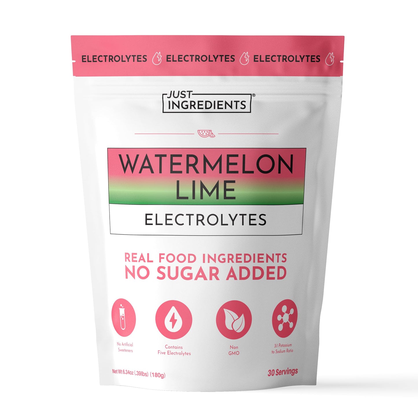 JUST INGREDIENTS Watermelon Electrolyte Powder No Sugar 6.34 oz