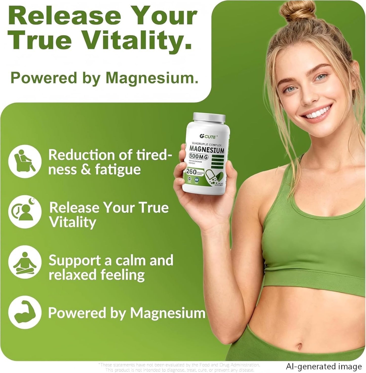 GCUTE Magnesium Glycinate Complex Capsules, 130 Servings