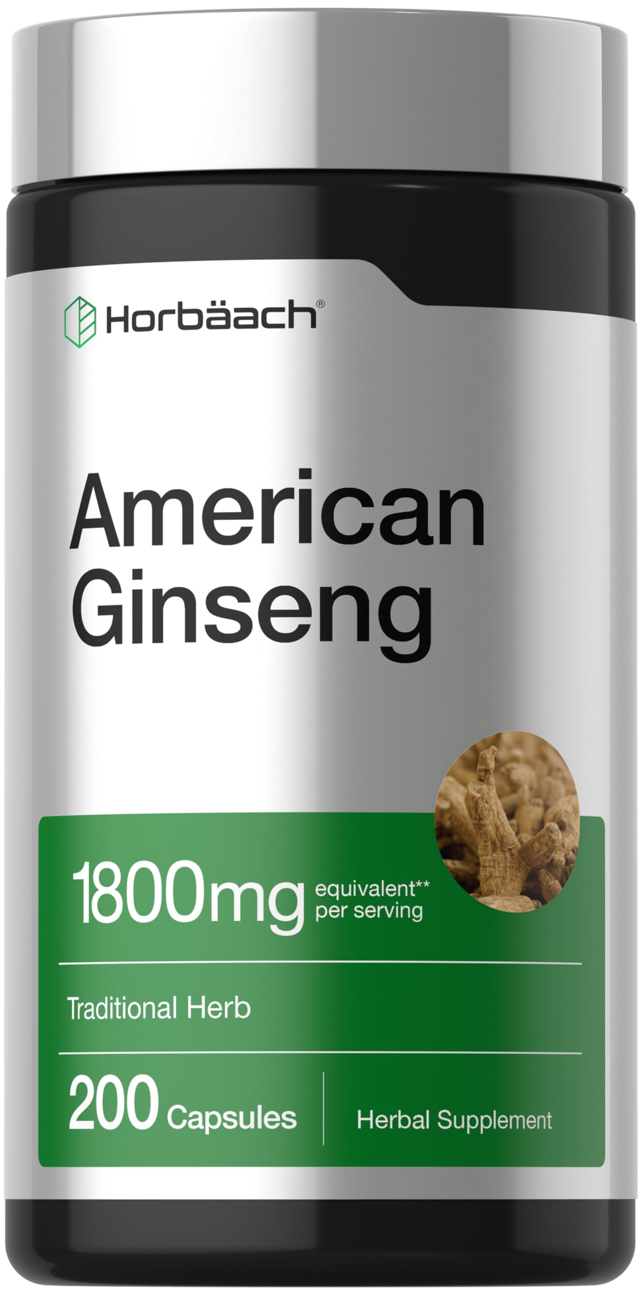 Horbäach American Ginseng Capsules, 200 Capsules