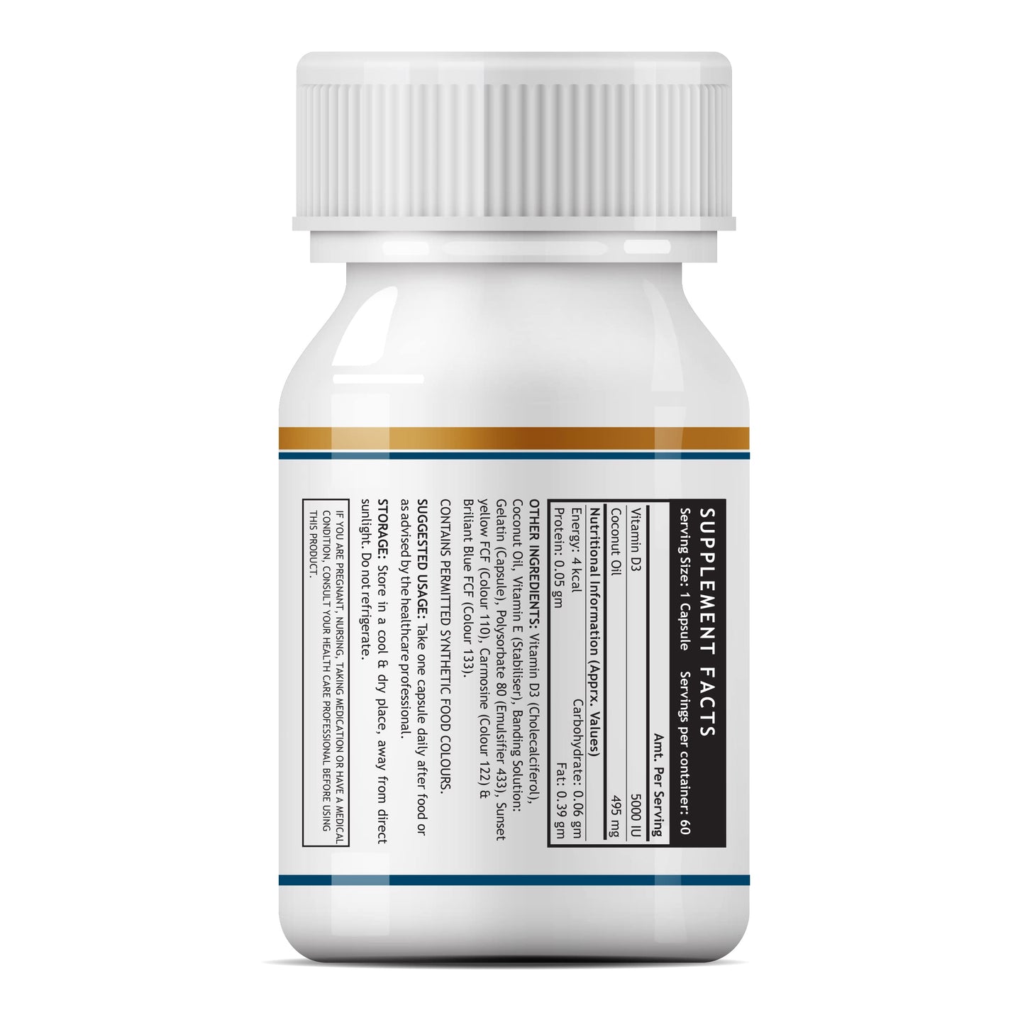 INLIFE Vitamin D3 5000 IU Cholecalciferol with Extra Virgin Coconut Oil Soft Gels, 60 Count