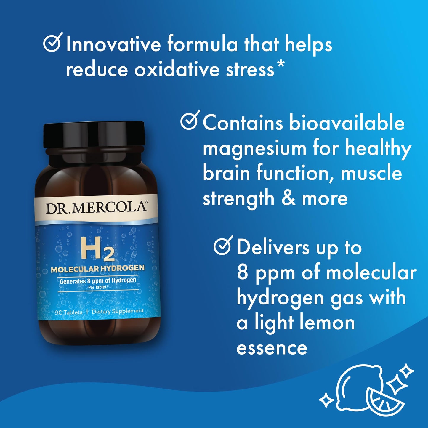 Dr. Mercola H2 Molecular Hydrogen 8 ppm Tablets, 90 Count