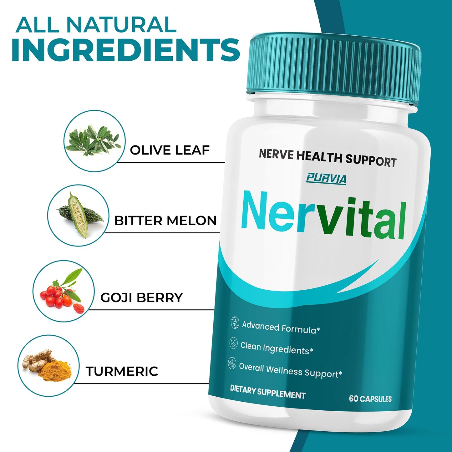 Purvia Nervital Capsules, Maximum Strength Neuropathy Relief for Legs and Feet, 120 Capsules