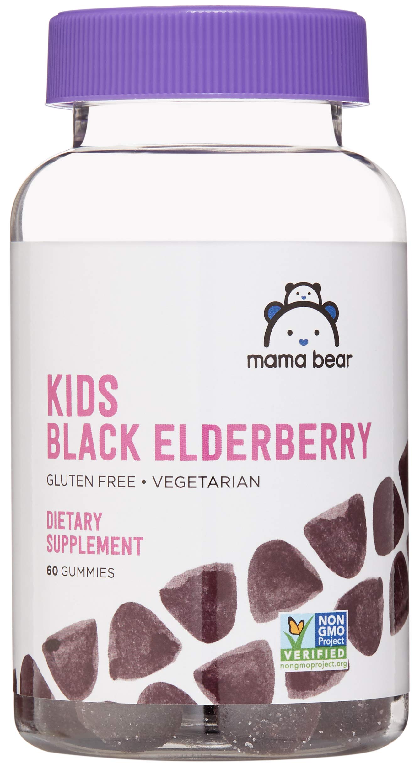 Mama Bear Vegetarian Kids Black Elderberry Gummies 300 mg with Vitamins C, D, E and Zinc - Immune System Support, Gummy, 60 Count