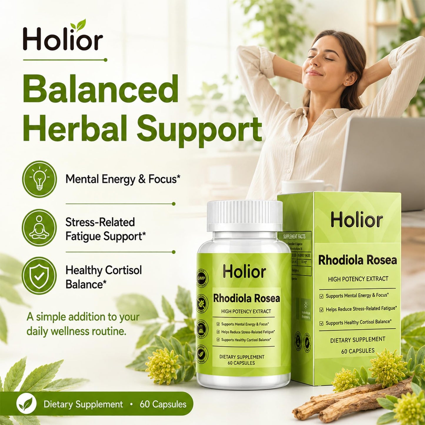 Ceduce Holior Rhodiola Rosea Supplement with Salidroside Capsule 60 Count