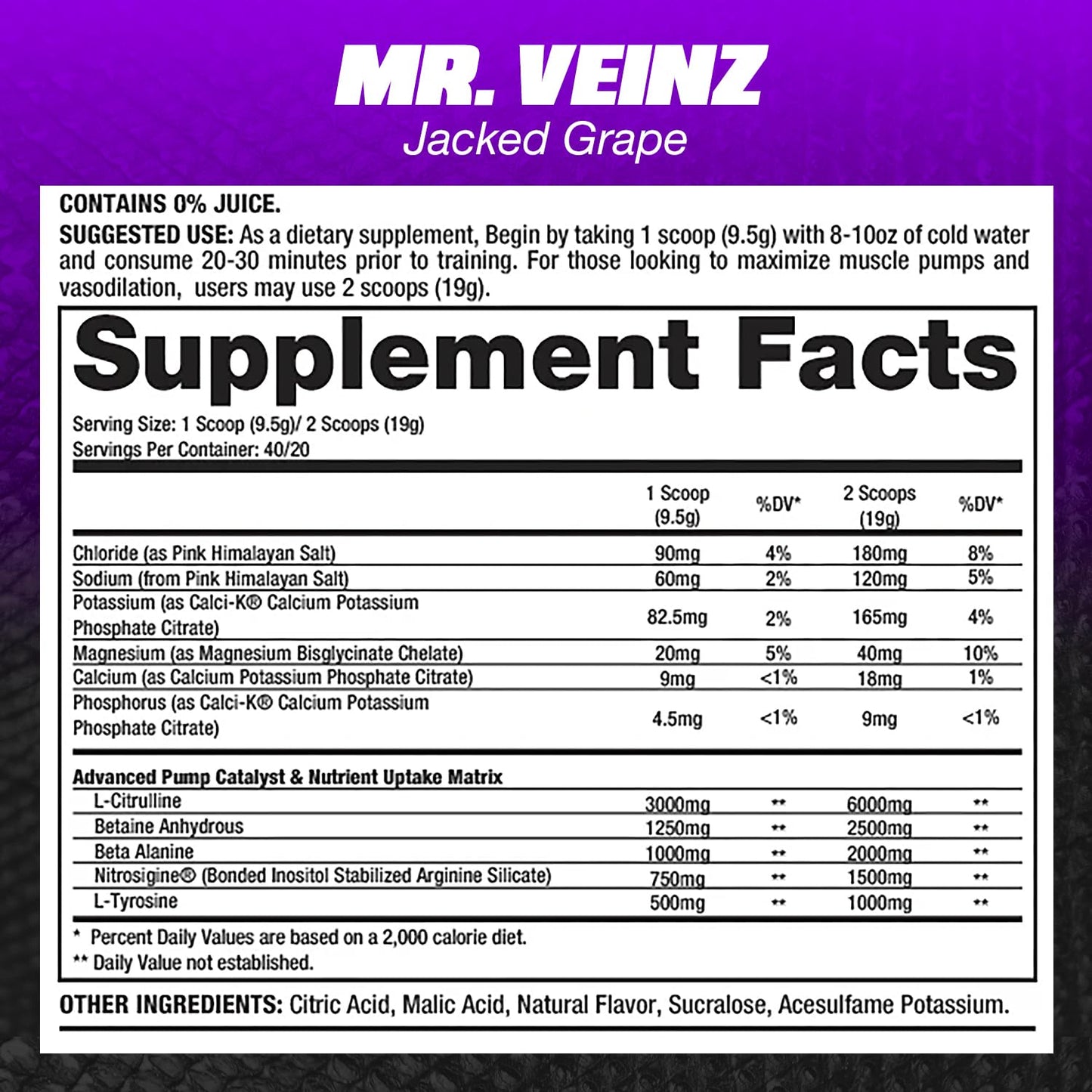 Dragon Pharma Mr. Veinz Stim Free Pre-Workout Powder 13.4 oz