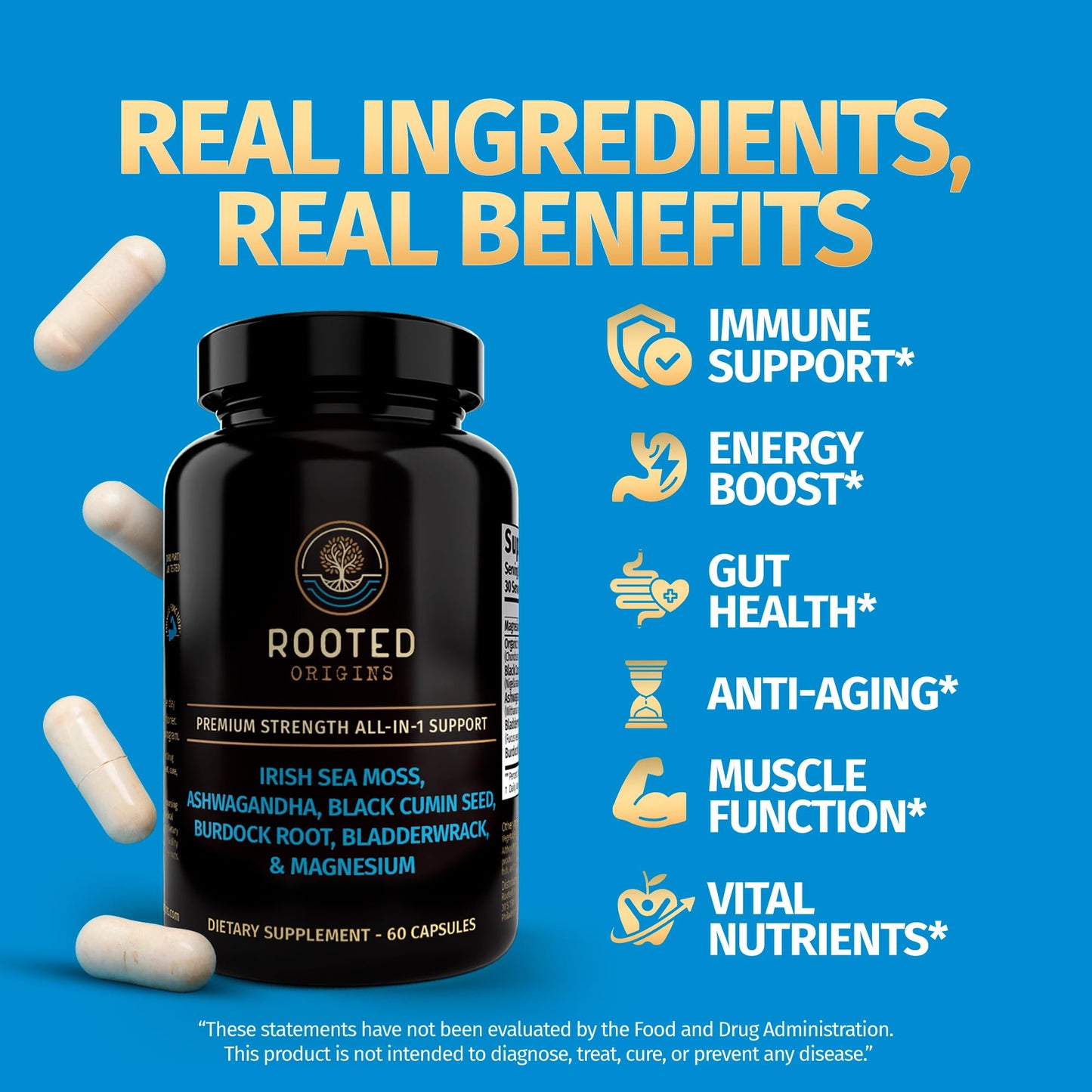 Rooted Origins Sea Moss Capsules, Capsule, 60 Count
